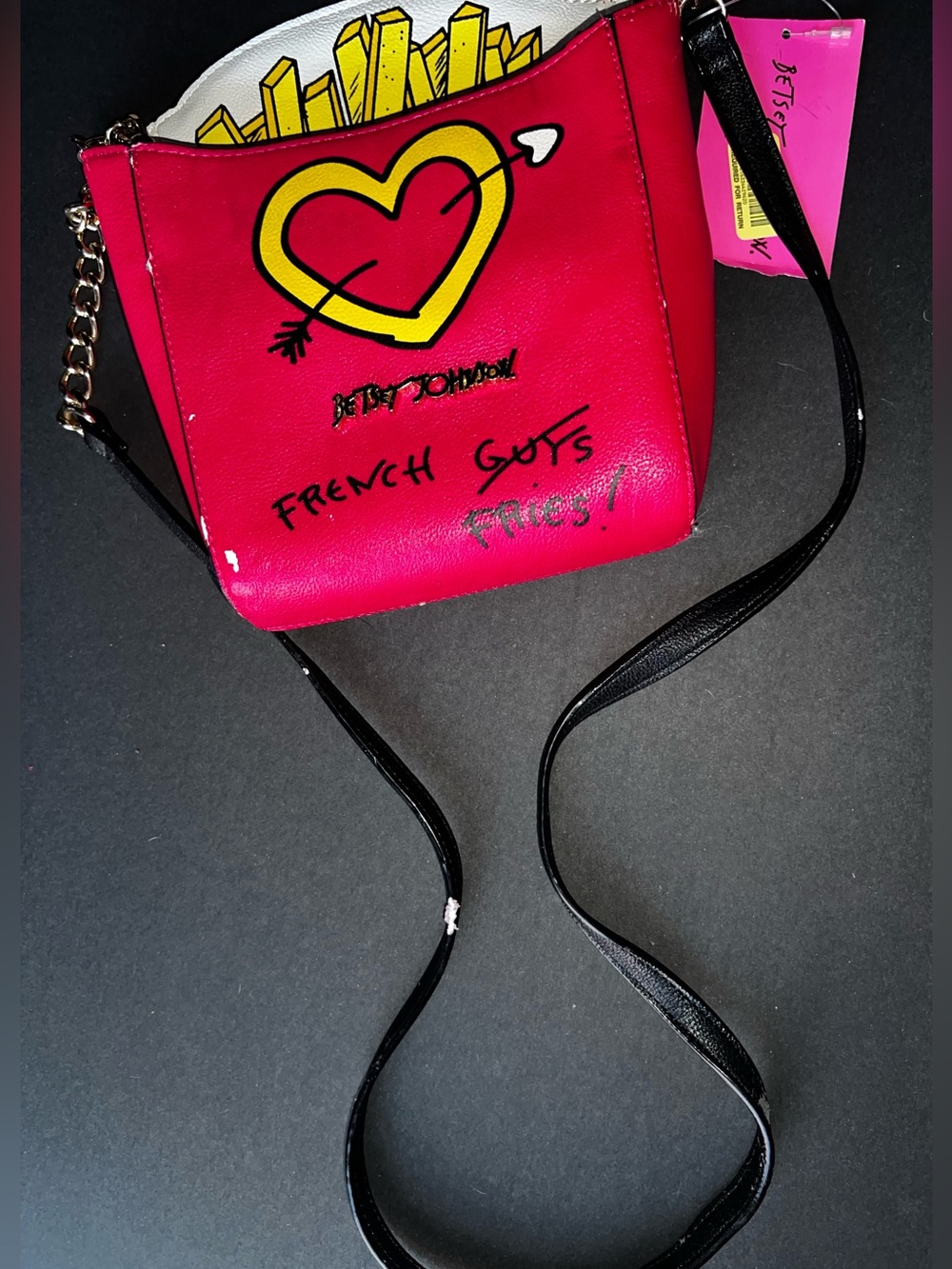 NWT Betsey Johnson Kitsch French Guys Over Fries Crossbody Bag Fuchsia Pink RARE